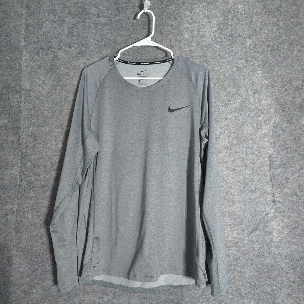 Nike Pro Dri-FIT Slim Fit Long Sleeve Shirt Mens XL Gray BV5594-085 Training Top